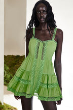 Lenora Short Skater Dress Cotton Voile Heartline Panelled Button Detail