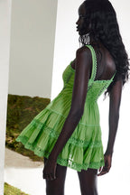 Lenora Short Skater Dress Cotton Voile Heartline Panelled Button Detail