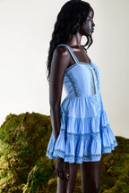 Lenora Short Skater Dress Cotton Voile Heartline Panelled Button Detail