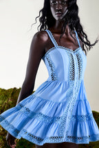 Lenora Short Skater Dress Cotton Voile Heartline Panelled Button Detail