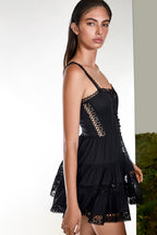 Lenora Short Skater Dress Cotton Voile Heartline Panelled Button Detail