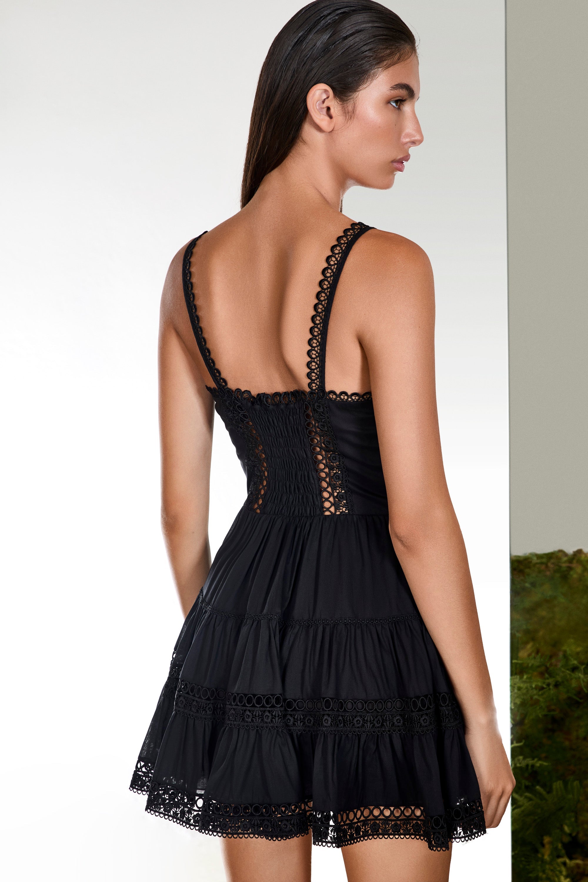 Lenora Short Skater Dress Cotton Voile Heartline Panelled Button Detail