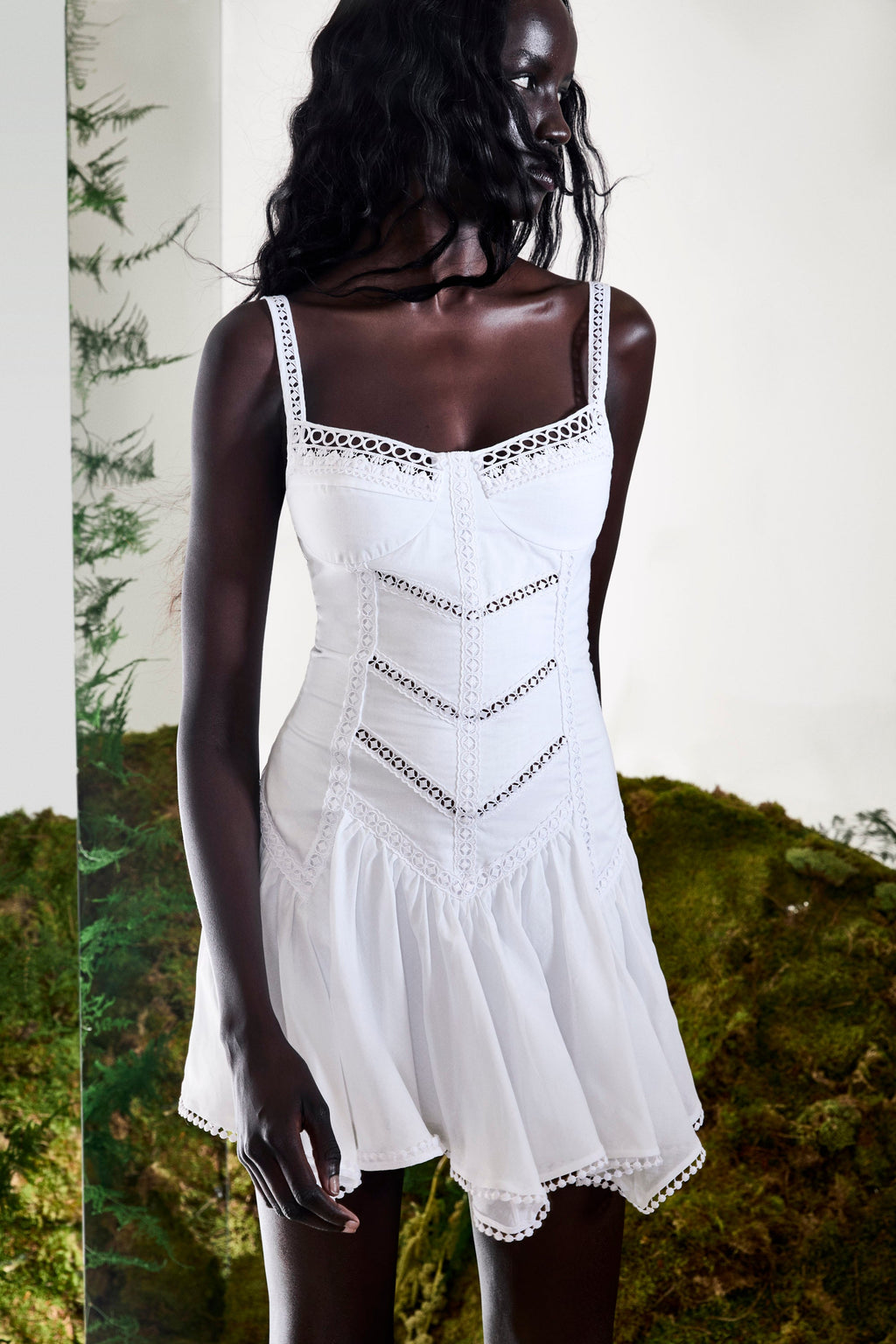 Lira Short Dress Cotton Voile Heart-Neck Embroidered Flared Skirt