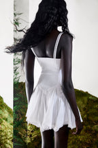 Lira Short Dress Cotton Voile Heart-Neck Embroidered Flared Skirt
