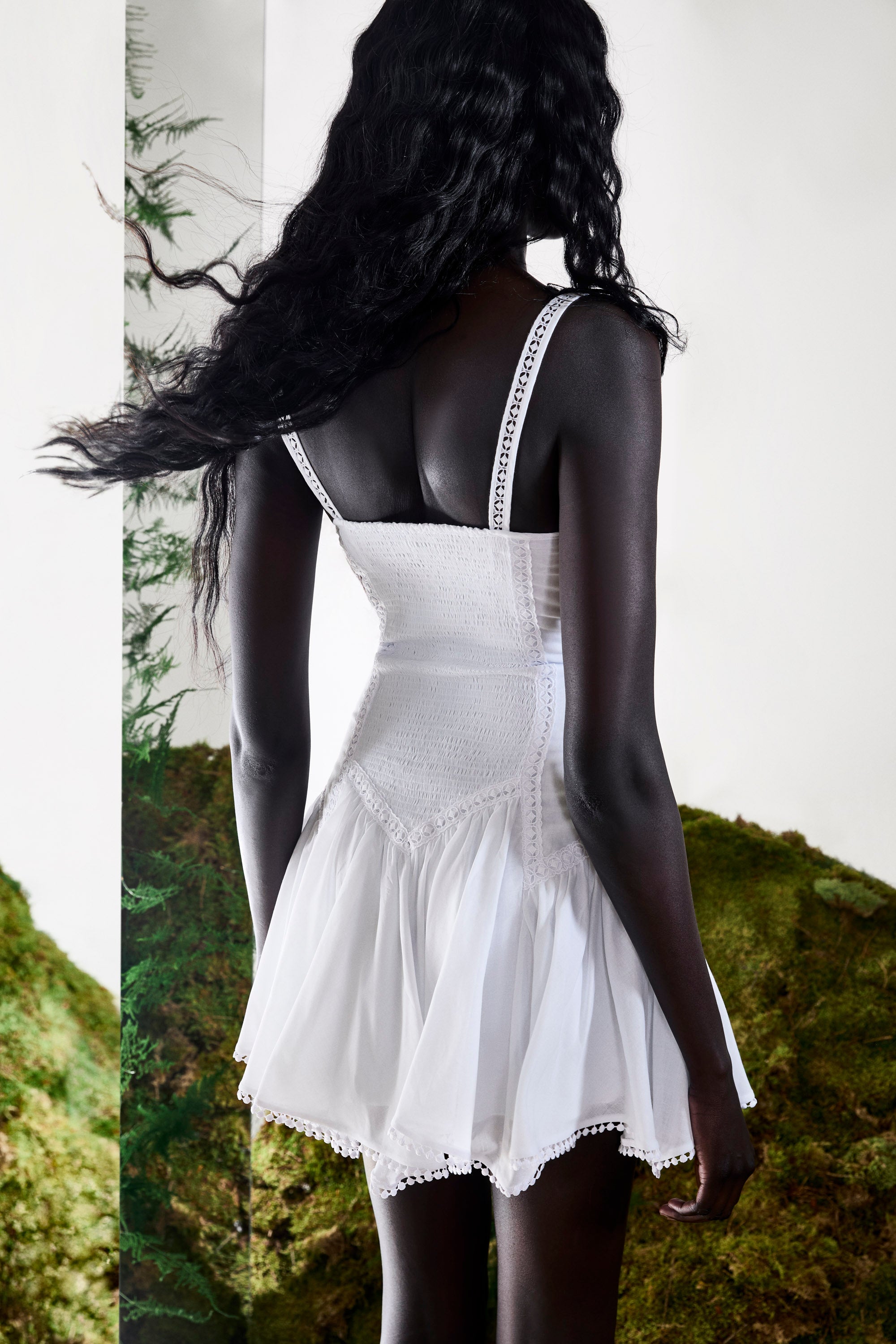 Lira Short Dress Cotton Voile Heart-Neck Embroidered Flared Skirt