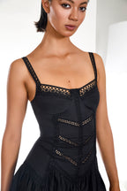 Lira Short Dress Cotton Voile Heart-Neck Embroidered Flared Skirt