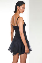Lira Short Dress Cotton Voile Heart-Neck Embroidered Flared Skirt