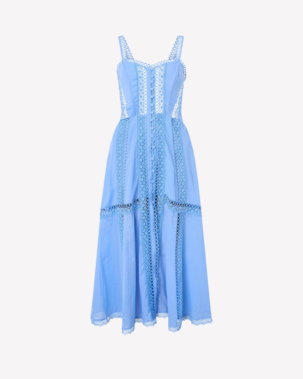 Dafelle Long Dress Cotton Voile Corsetry Guipure Sweetheart Midi