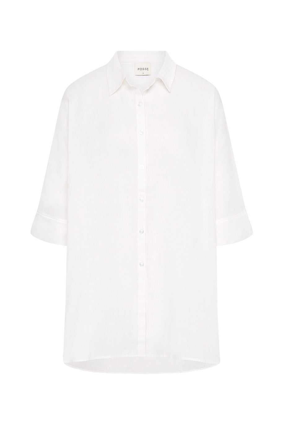 LULA SHIRT IVORY Oversized Sheer Collared Longline Back Button Shirt