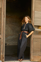 Culotte Linen Pants Black High-Waisted 100% Organic Linen Wide-Leg