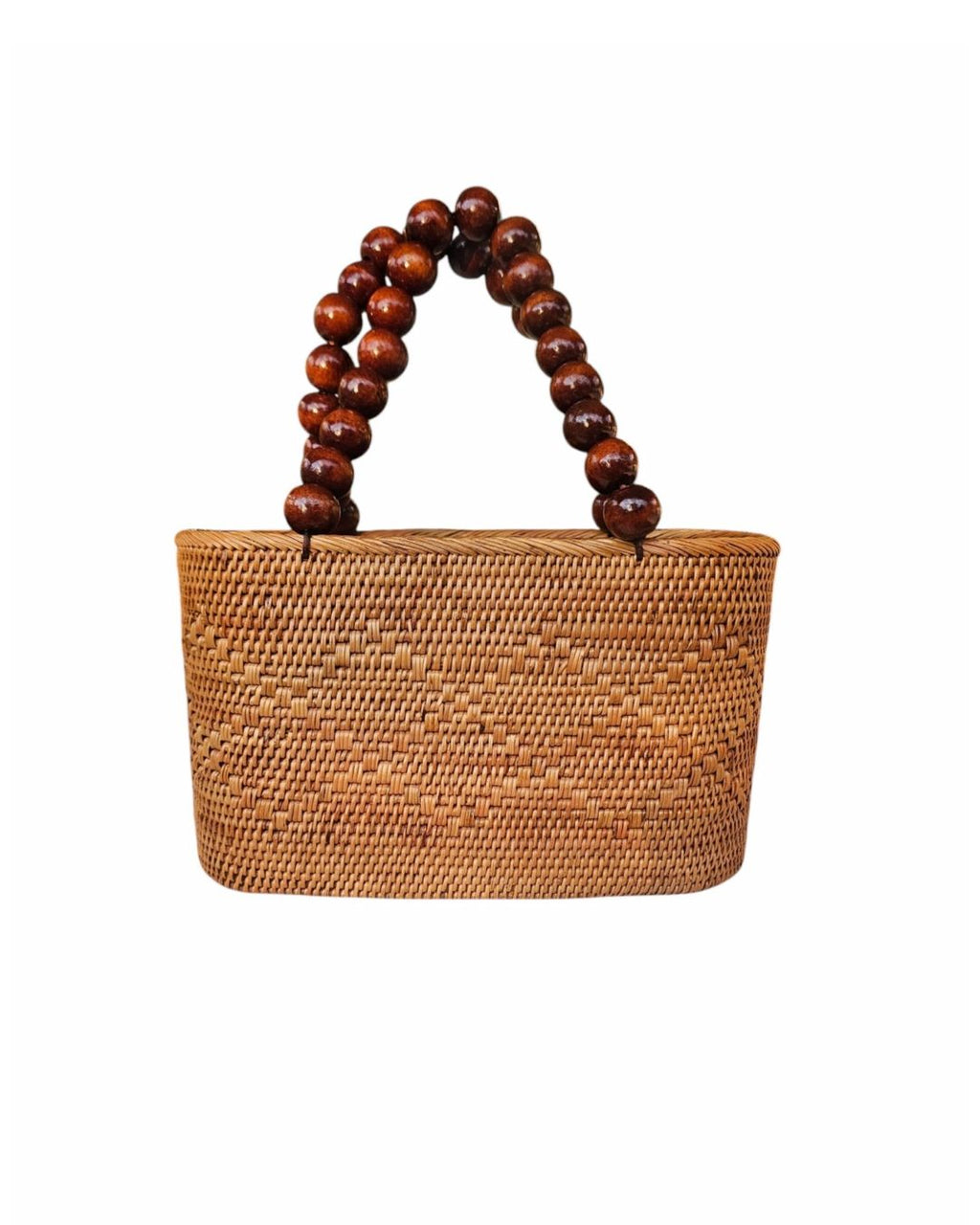 Lucia Rattan Tote Bag with Wooden Bead Handle and Drawstring