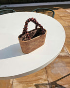 Lucia Rattan Tote Bag with Wooden Bead Handle and Drawstring