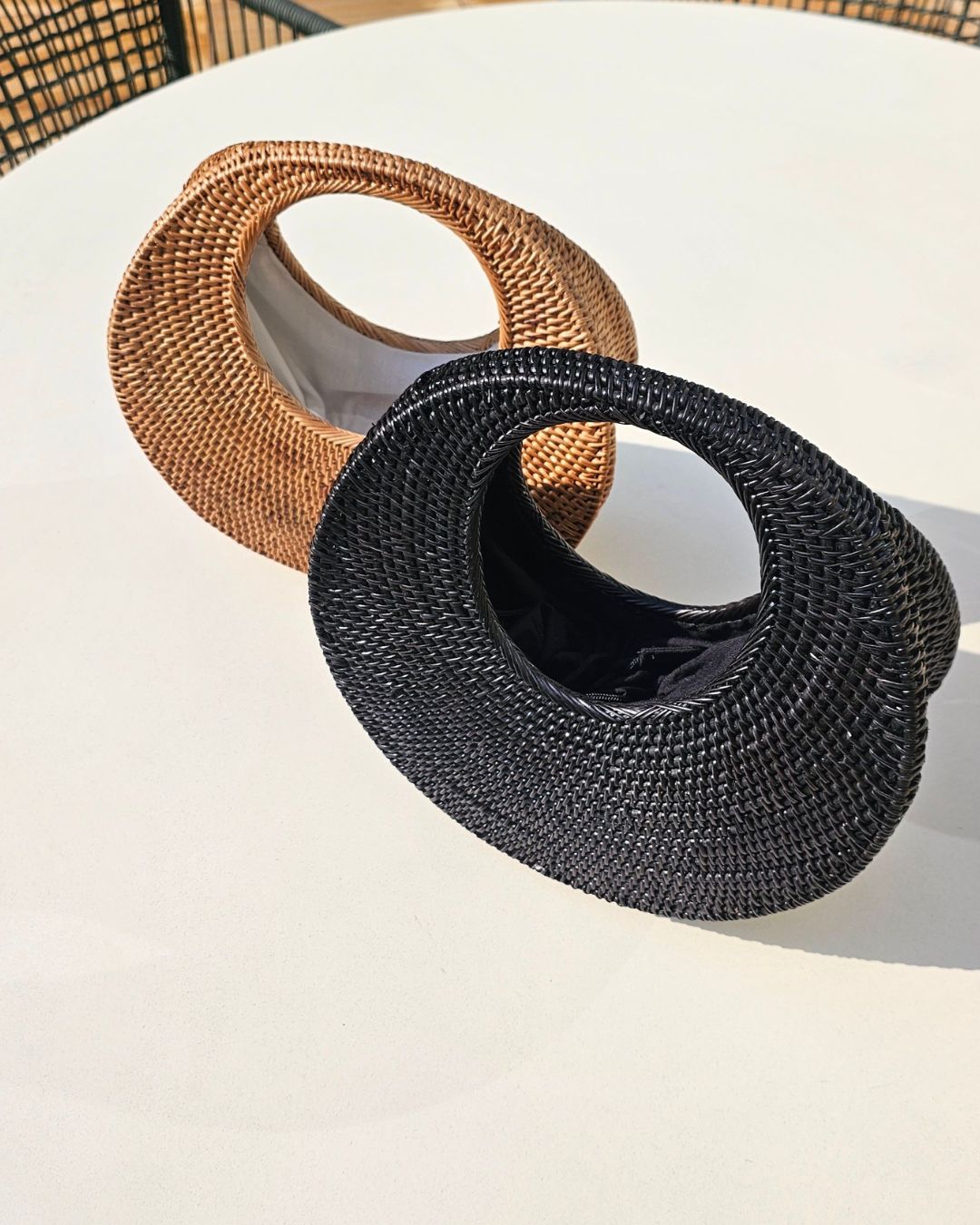 Maxine Rattan Beach Bag Black Handwoven Round Summer Handbag
