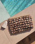 Celeste Raffia Large Cowrie Shell Clutch Brown Handwoven Summer Accessory