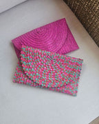 KENZIE Straw Clutch Lemon Handwoven Pandan Leaf Satin Lined