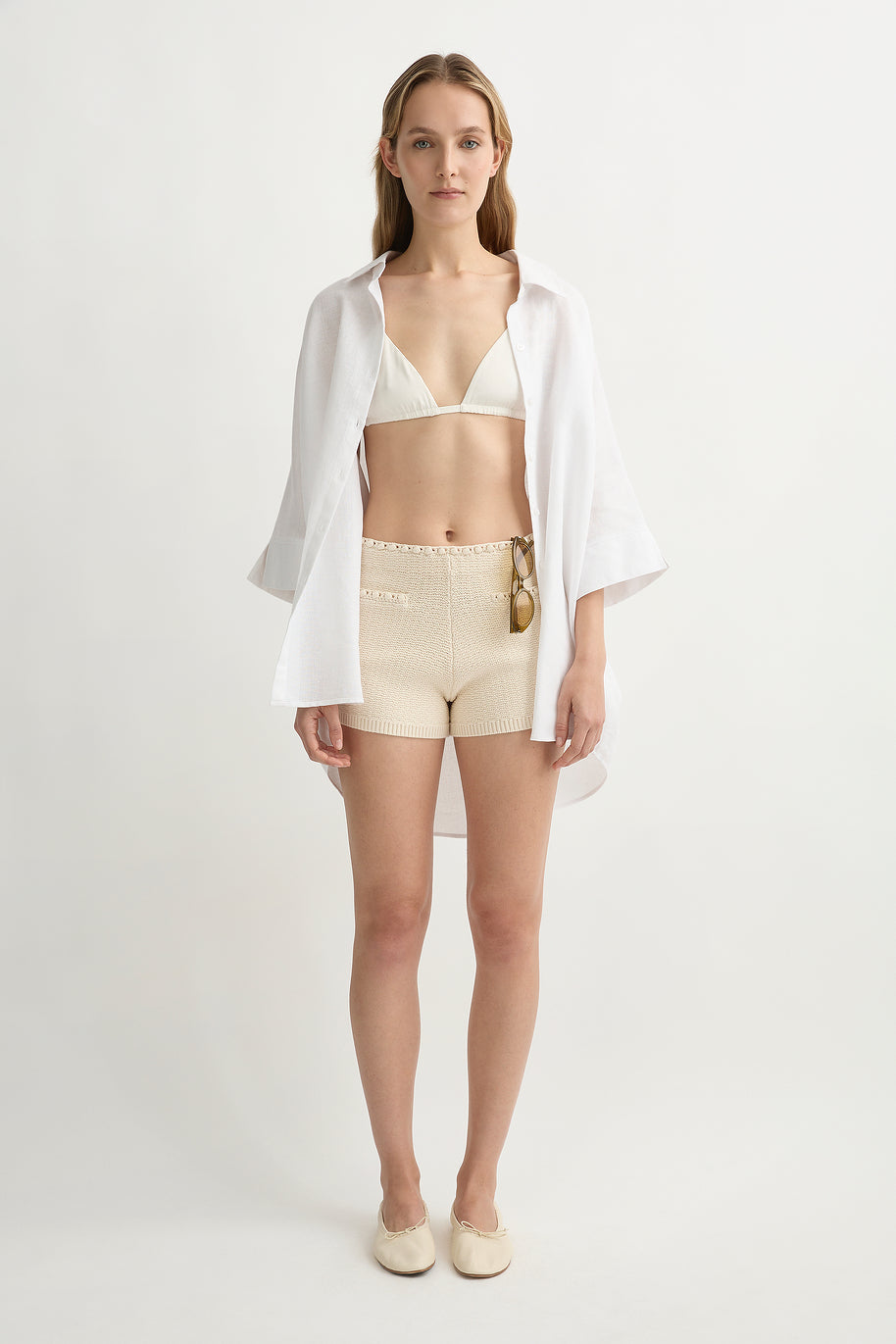 LULA SHIRT IVORY Oversized Sheer Collared Longline Back Button Shirt