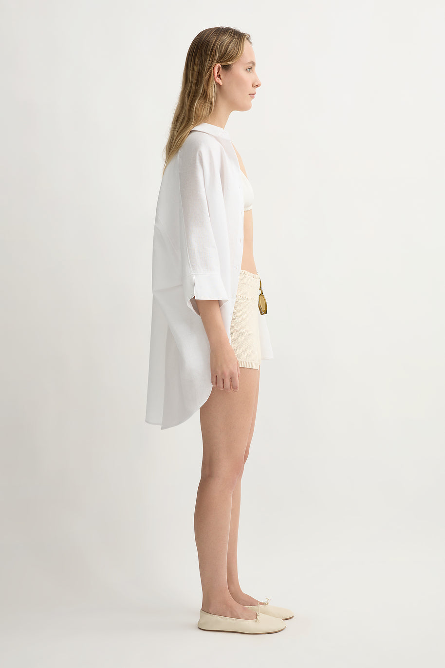 LULA SHIRT IVORY Oversized Sheer Collared Longline Back Button Shirt