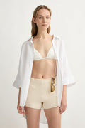 LULA SHIRT IVORY Oversized Sheer Collared Longline Back Button Shirt