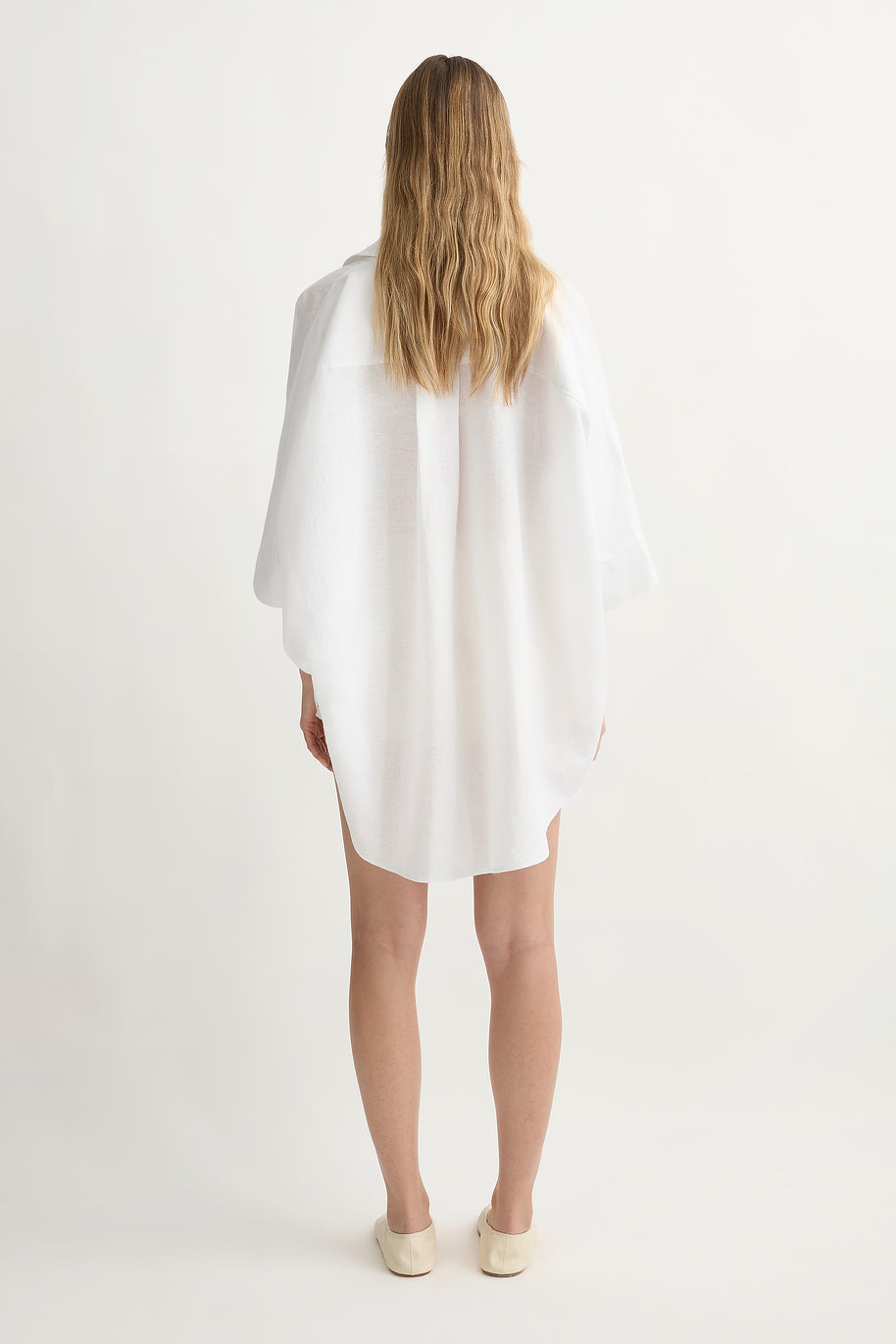 LULA SHIRT IVORY Oversized Sheer Collared Longline Back Button Shirt