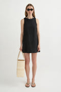 POPPY Mini Dress - Black, High Neck A-Line Lined Relaxed Fit