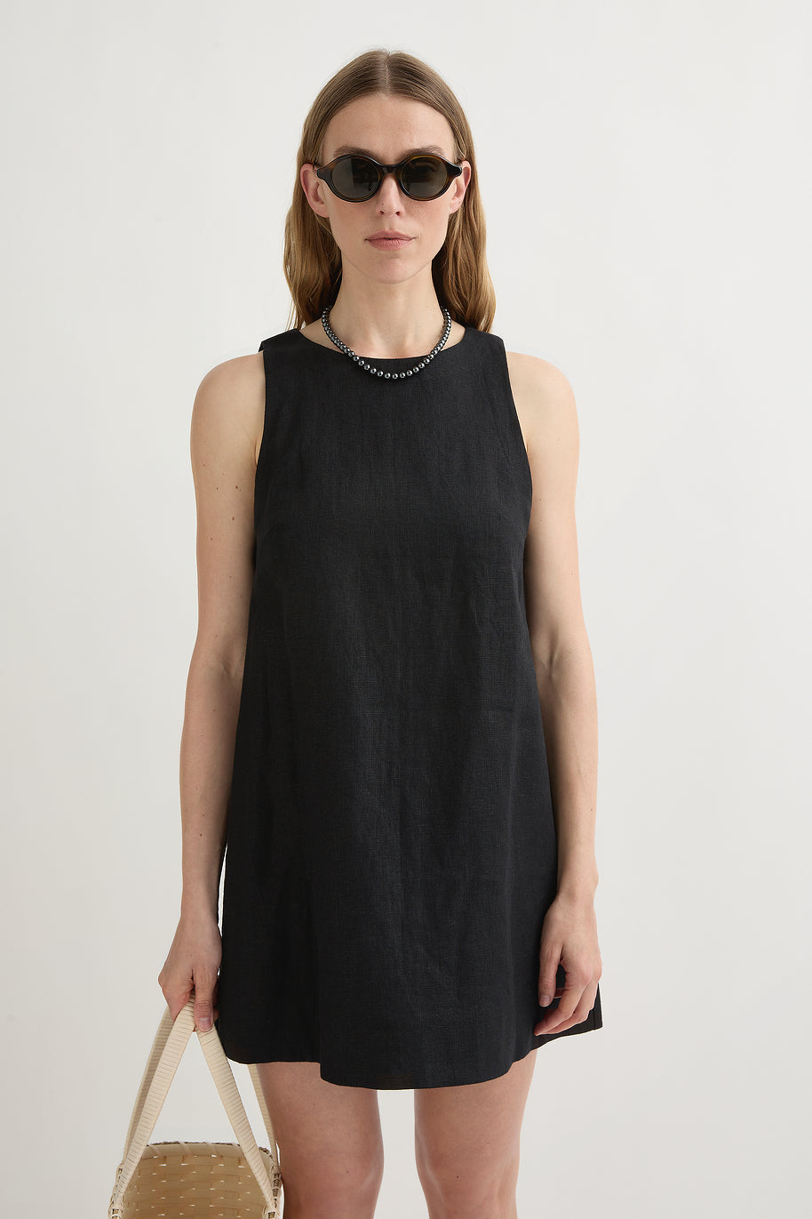 POPPY Mini Dress - Black, High Neck A-Line Lined Relaxed Fit