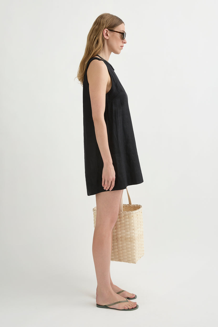 POPPY Mini Dress - Black, High Neck A-Line Lined Relaxed Fit