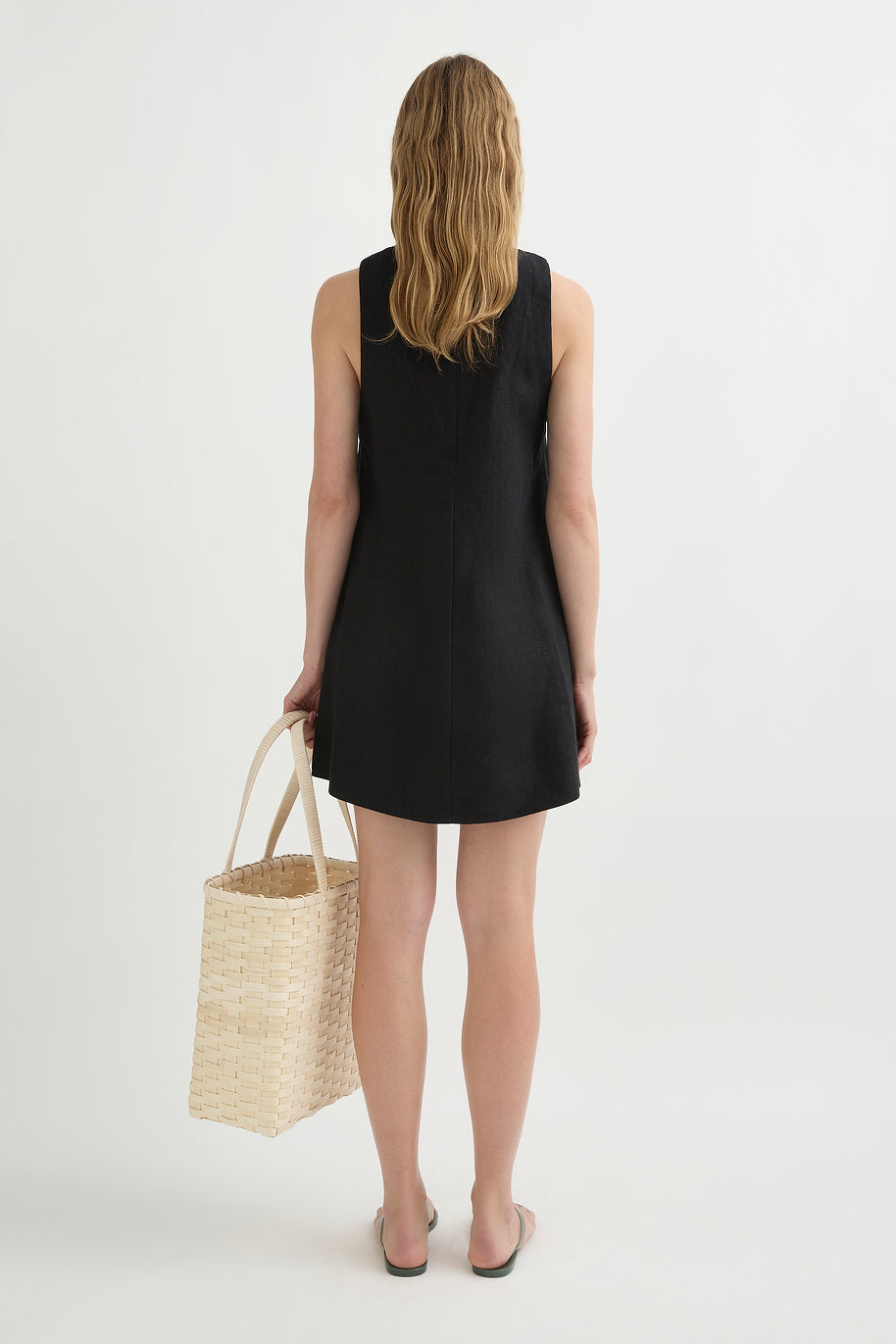 POPPY Mini Dress - Black, High Neck A-Line Lined Relaxed Fit