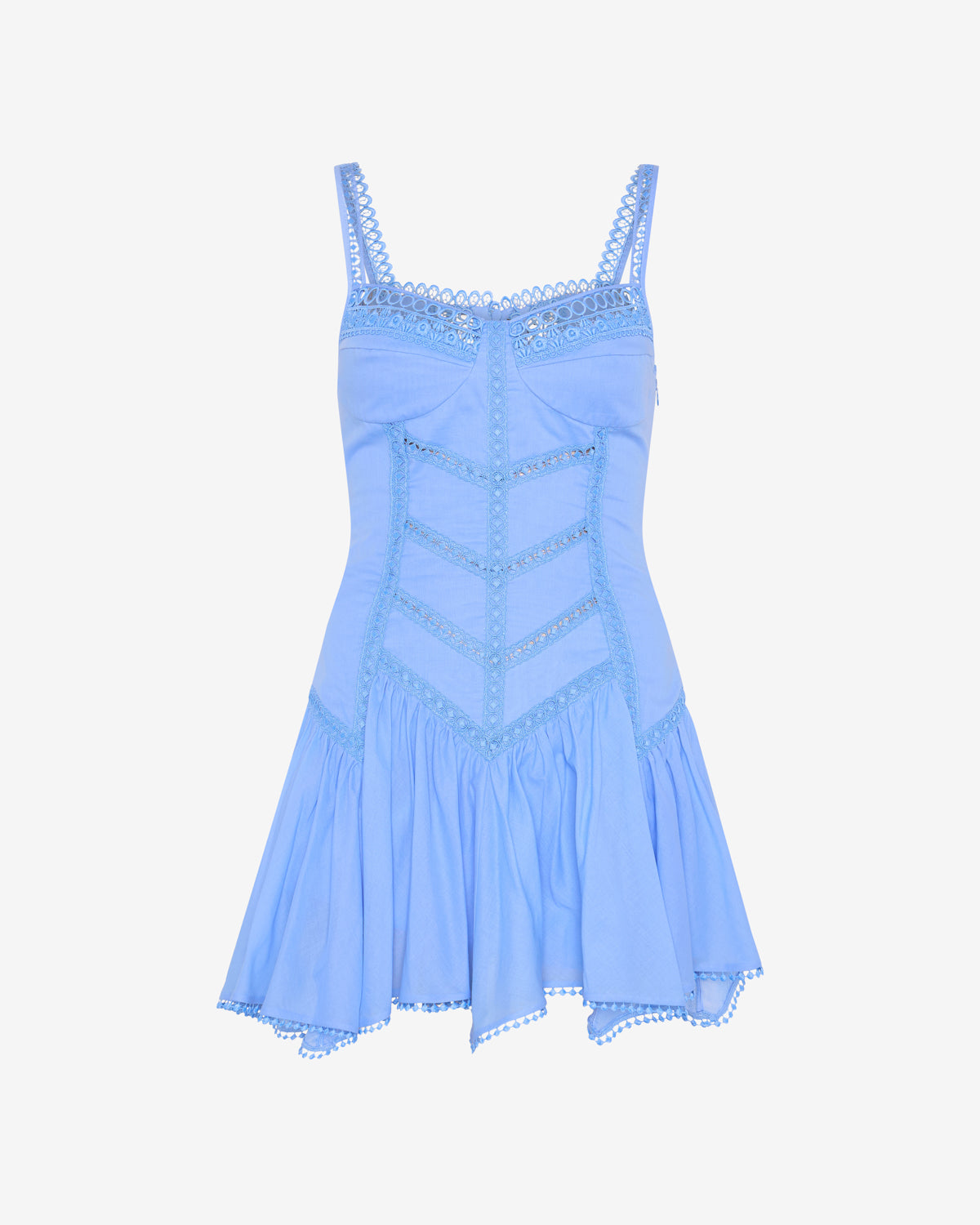 Lira Short Dress Cotton Voile Heart-Neck Embroidered Flared Skirt