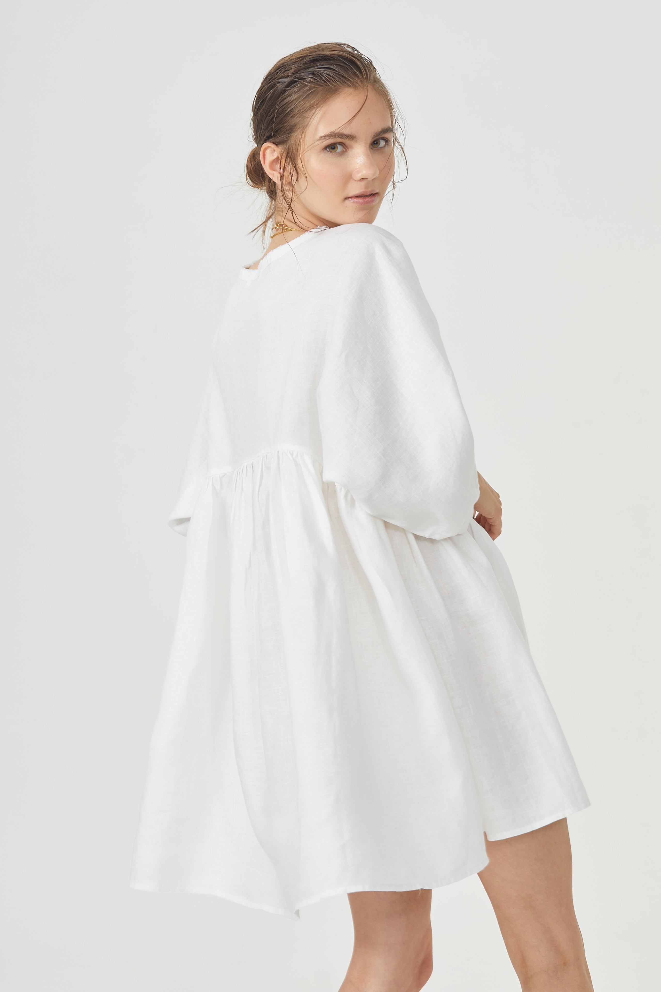 Alcala Linen Dress - White Oversized Organic Linen Mini Dress
