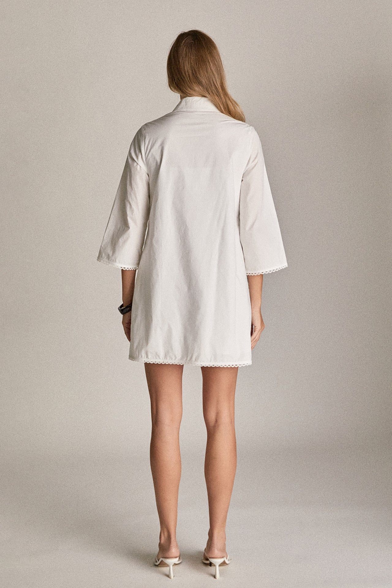 Lace Reverie Mini Dress White Cotton A-Line V-Neck Shirt Dress