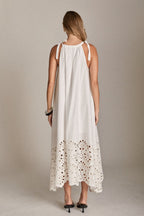 The Celine Eyelet Midi Dress Halter Scallop Hem Cotton Midi