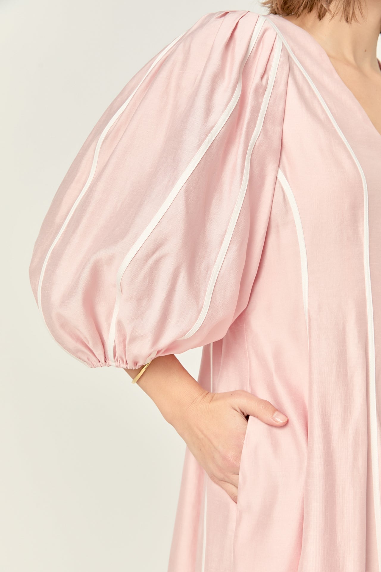ENGLISH FACTORY V Neck Contrast Binding Midi Dress, Lined