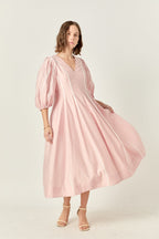 ENGLISH FACTORY V Neck Contrast Binding Midi Dress, Lined