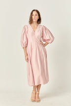 ENGLISH FACTORY V Neck Contrast Binding Midi Dress, Lined