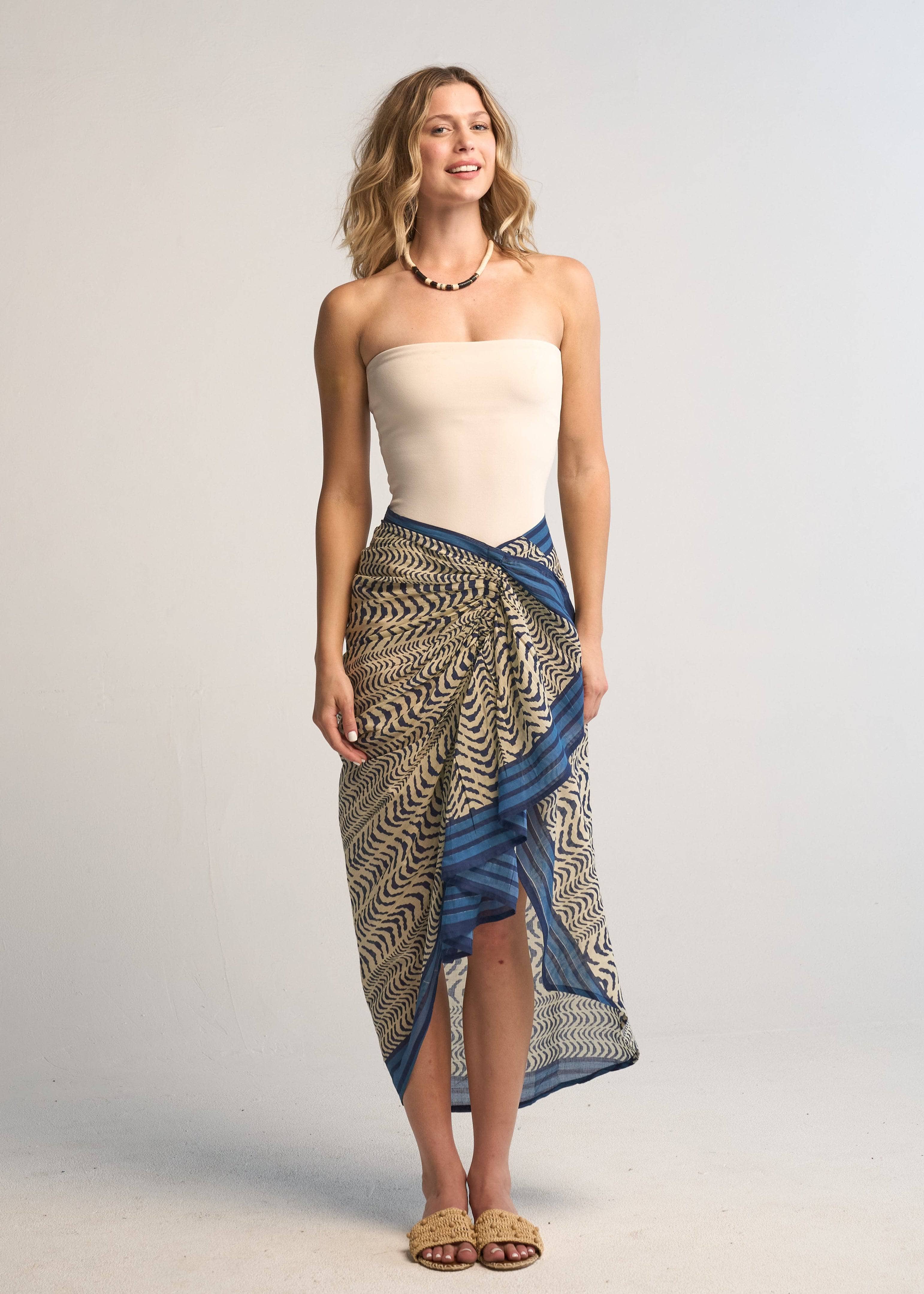Gemma Pareo Skirt 100% Cotton Turquoise Beach Wrap Skirt Flowy