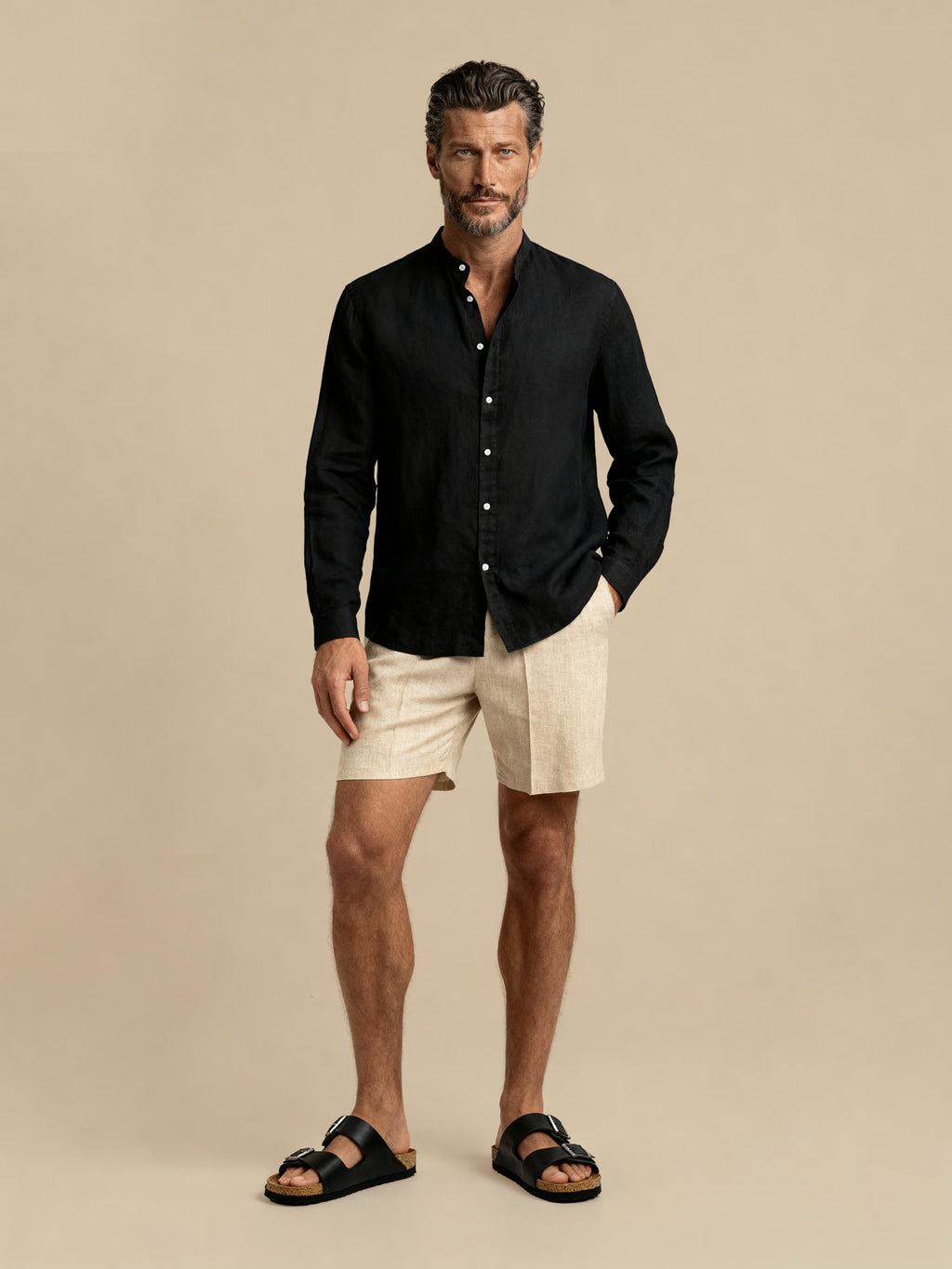 Apprivio- Solaro Linen Shirt Black