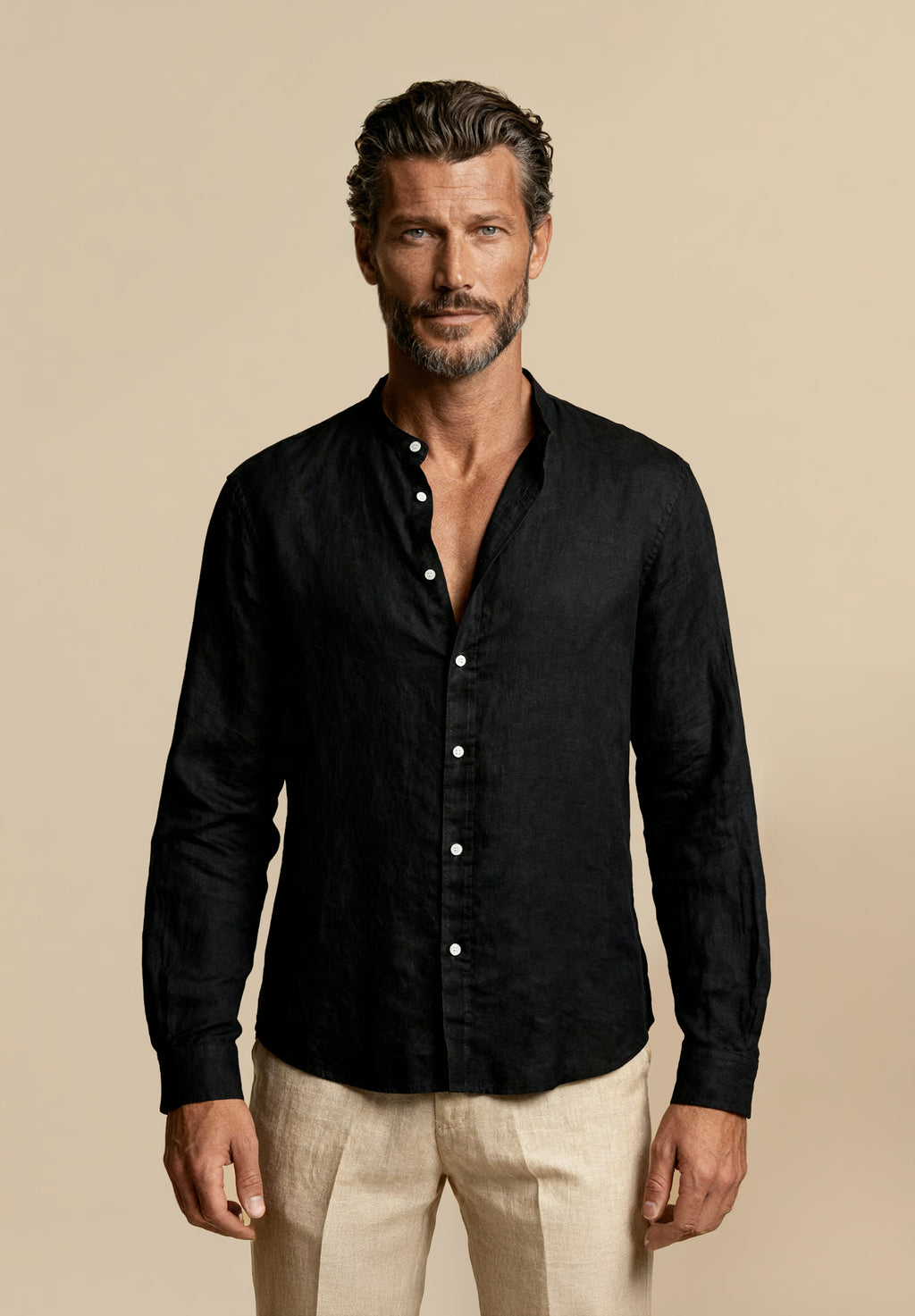 Apprivio- Solaro Linen Shirt Black