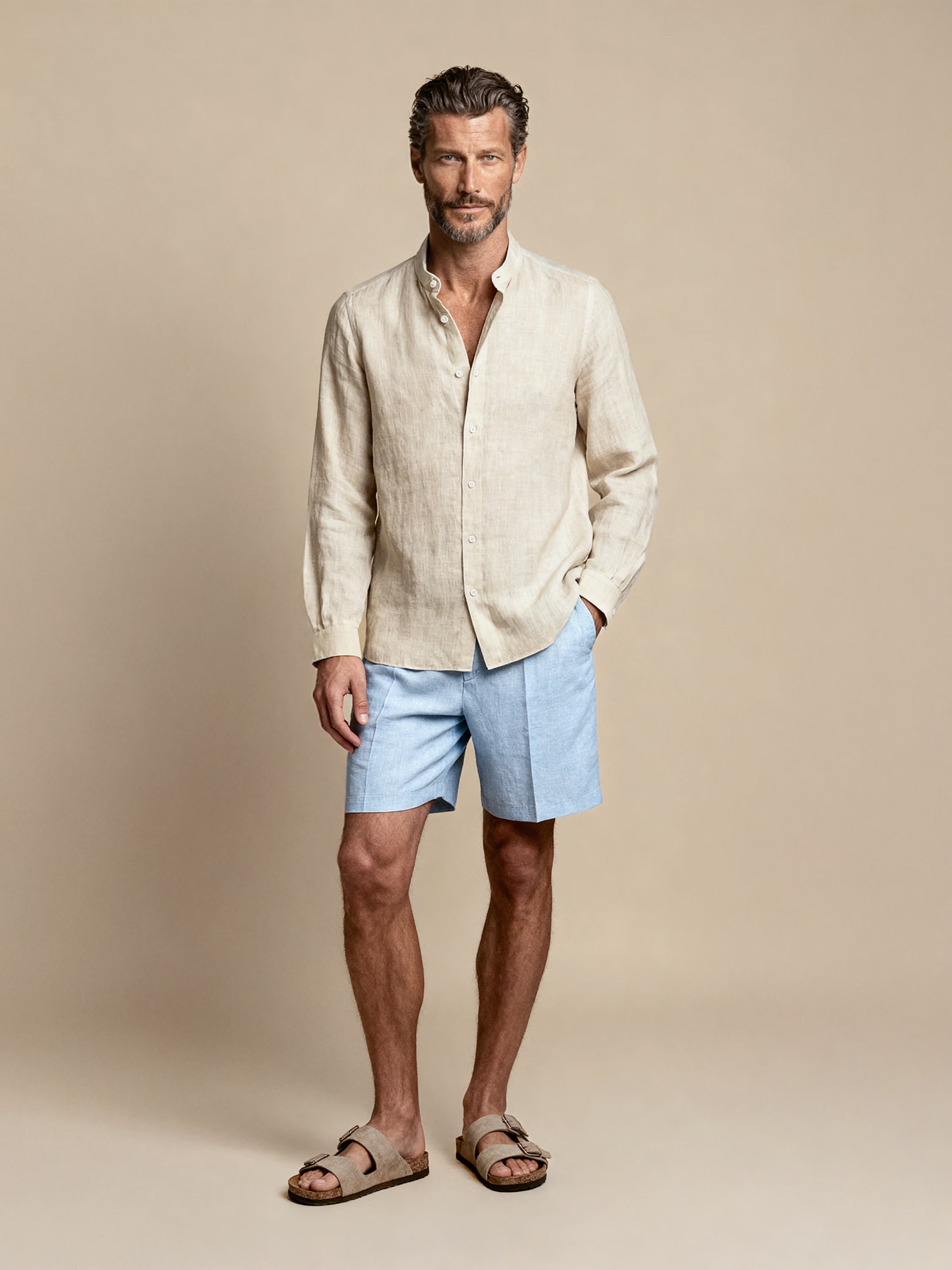 Рубашка льняная Apprivio-Solaro, натуральный цвет