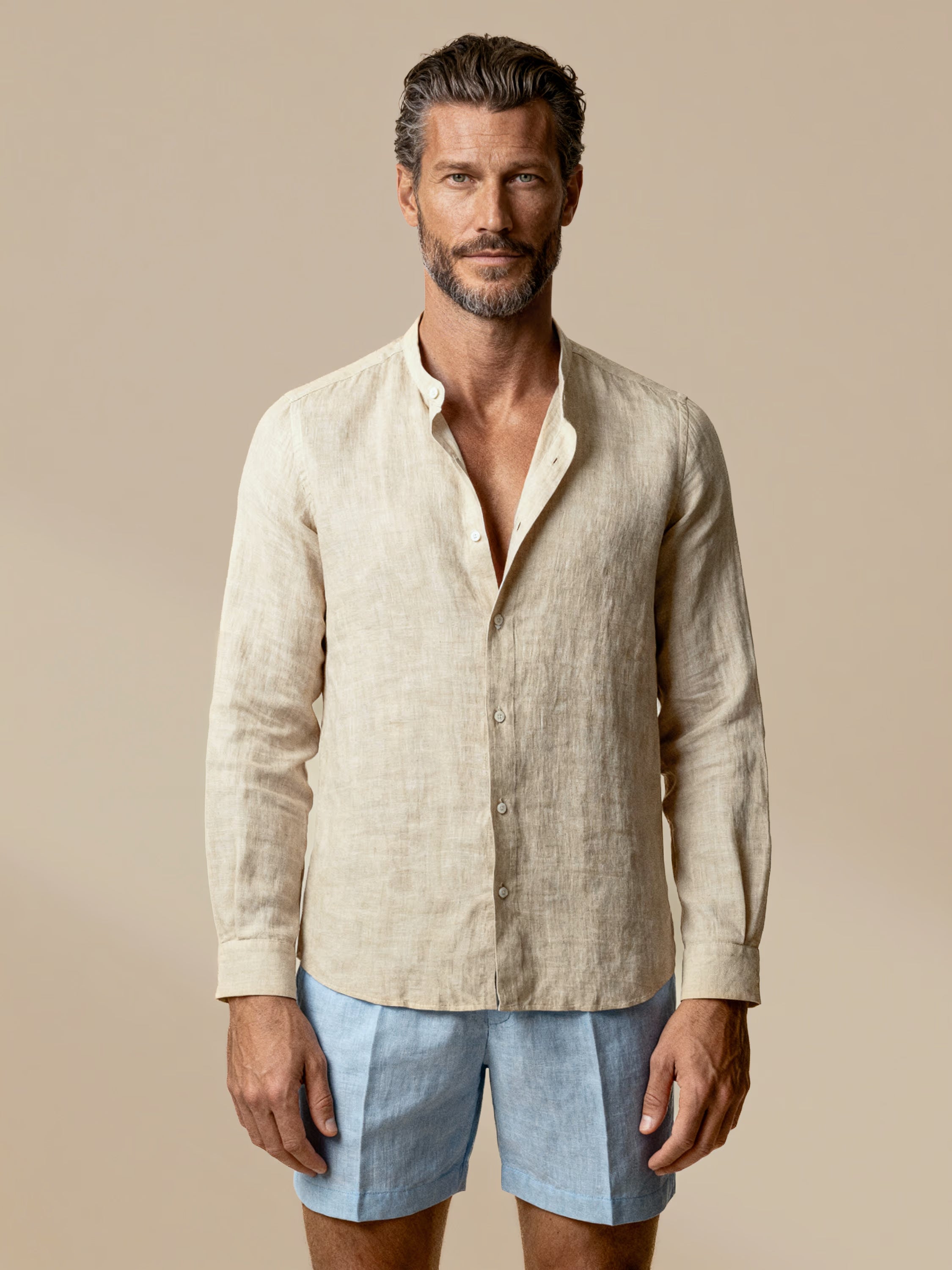 Рубашка льняная Apprivio-Solaro, натуральный цвет