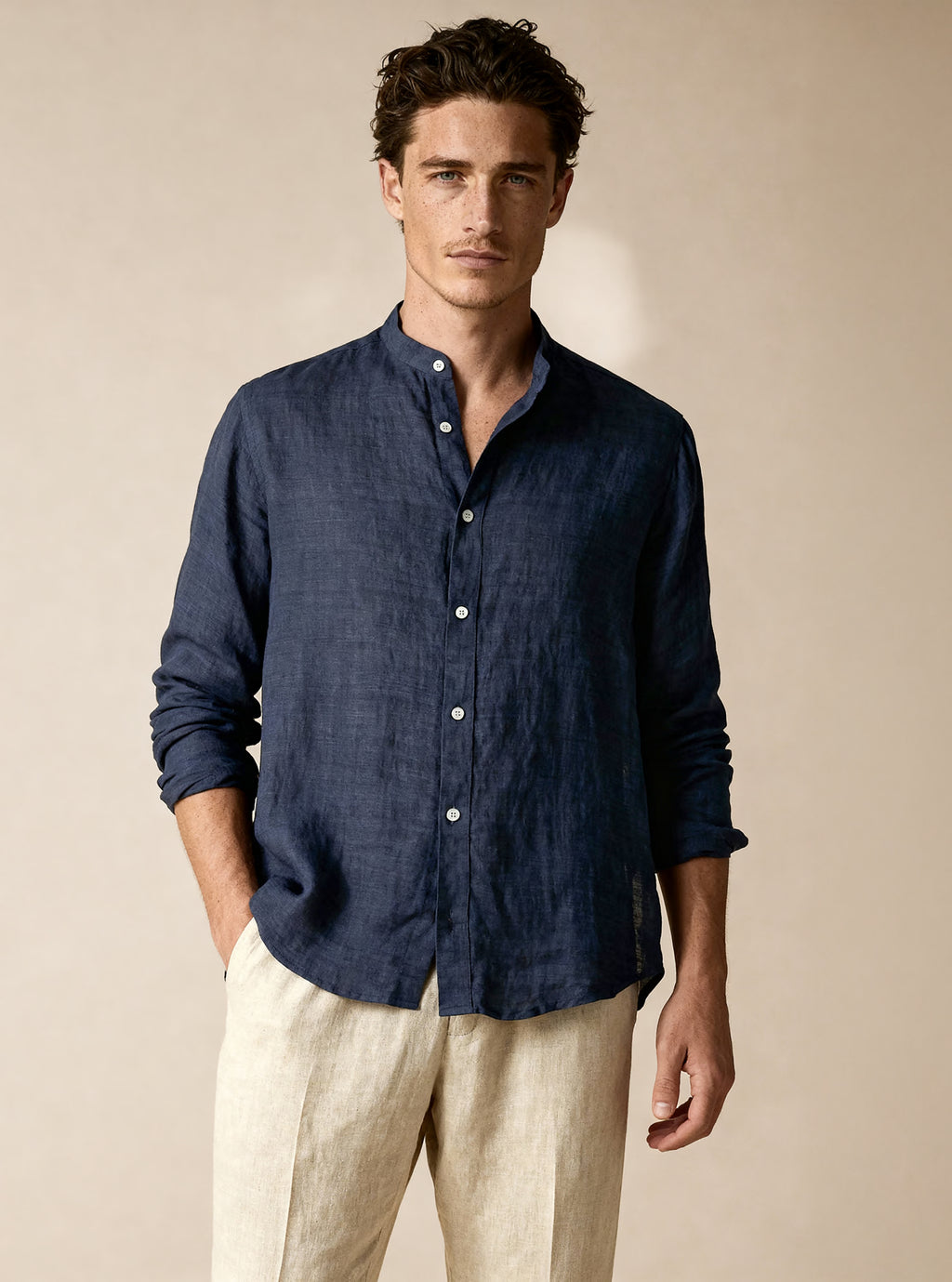 Apprivio-Solaro Linen Shirt Navy