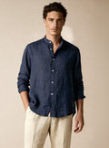 Apprivio-Solaro Linen Shirt Navy