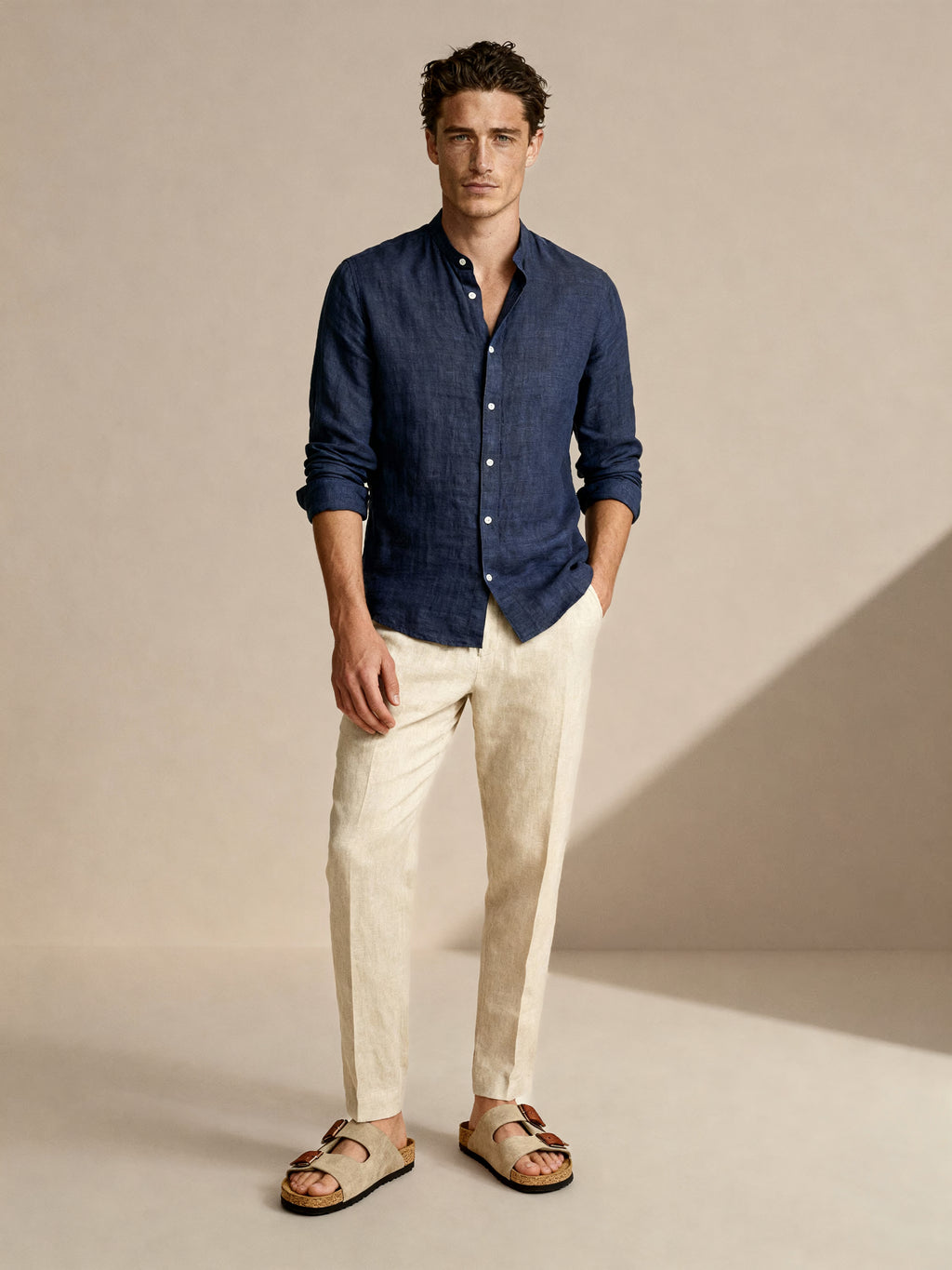 Apprivio-Solaro Linen Shirt Navy