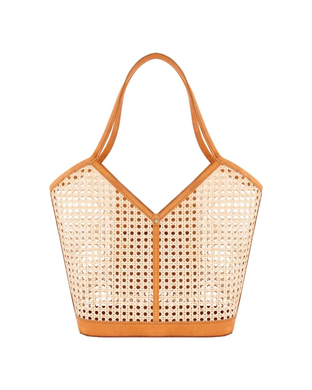 Sophie Brown Handwoven Rattan Tote Bag with Leather Trim