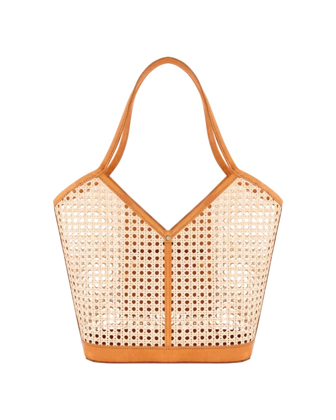 Sophie Brown Handwoven Rattan Tote Bag with Leather Trim