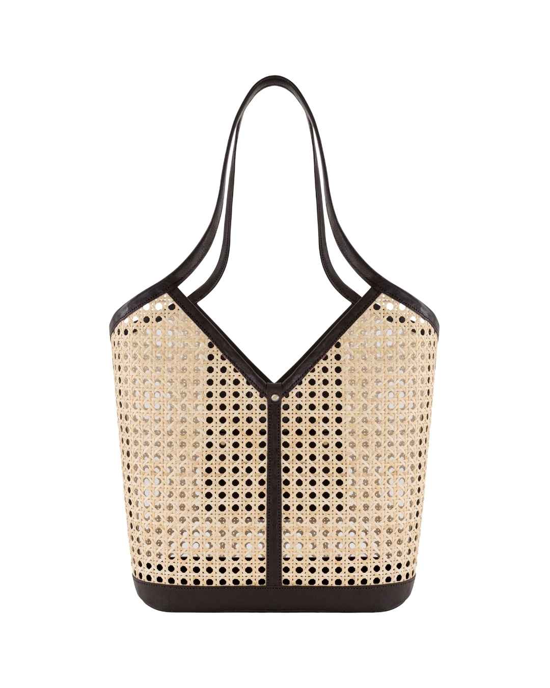 Sophie Rattan & Leather Tote – Chocolate by OhSun