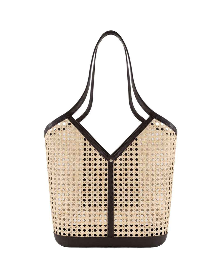 Sophie Rattan & Leather Tote – Chocolate by OhSun