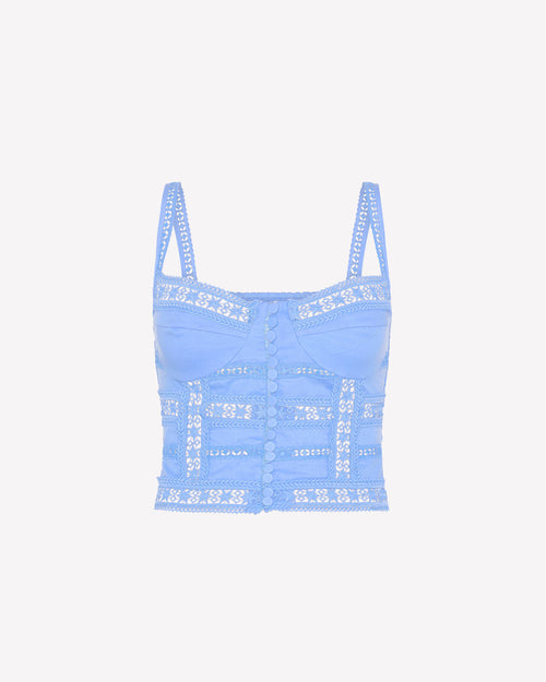 Top Breth Lace Guipure Corset Style Adjustable Front Button Top