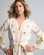 Tania Palm Dress Handmade Cotton Midi with Hand Embroidery