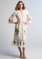 Tania Palm Dress Handmade Cotton Midi with Hand Embroidery
