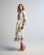 Tania Palm Dress Handmade Cotton Midi with Hand Embroidery